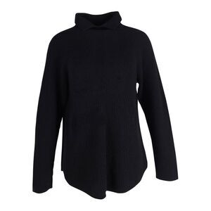 Theory High Collar Ribbed Sweater in Black Cashmere